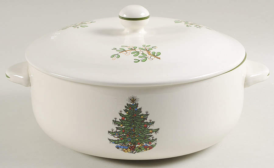 Christmas Tree (Narrow Green Band) 2 Qt Round Covered Casserole by Cuthbertson-1