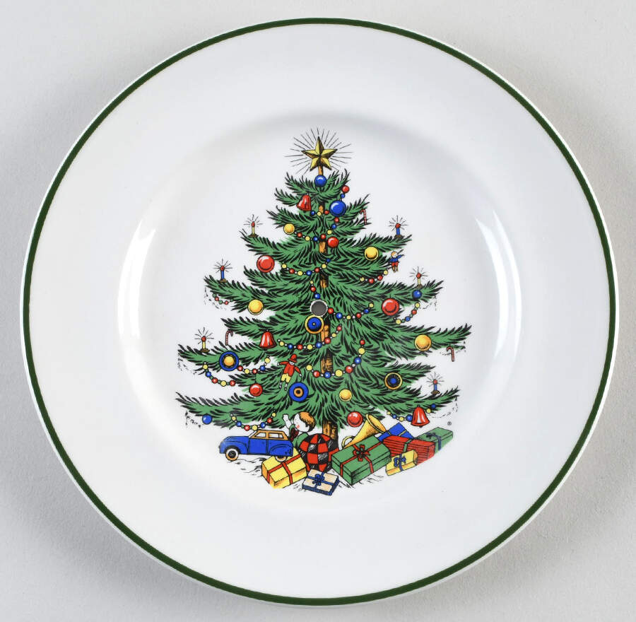 Christmas Tree (Narrow Green Band) Salad Plate for 2-Tiered Serving Tray by Cuthbertson-1