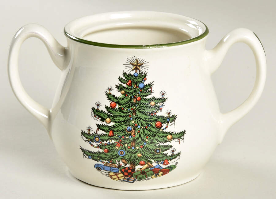 Christmas Tree (Narrow Green Band) Sugar Bowl No Lid by Cuthbertson-1