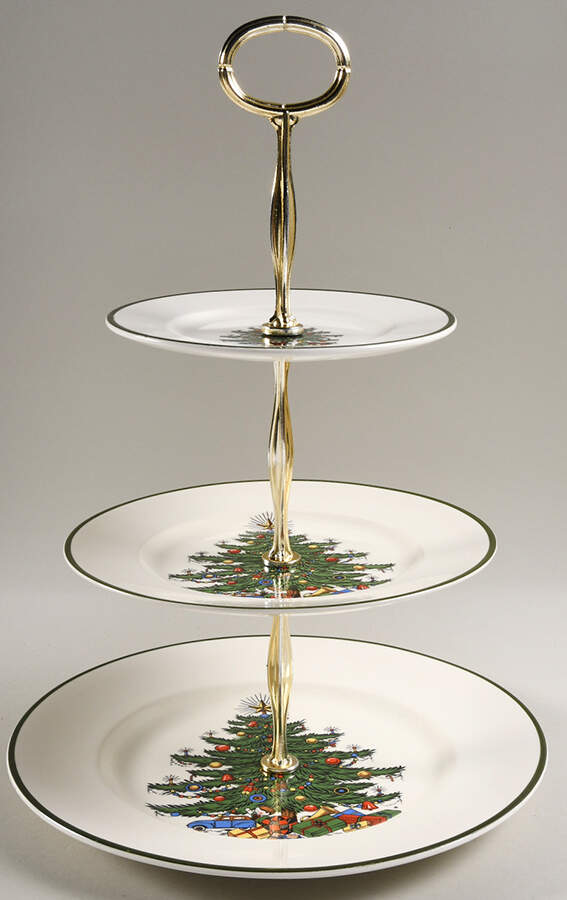 Christmas Tree (Narrow Green Band) 13 7/8"-14 1/4" 3-Tiered Serving Tray(DP,SP,BB) HC by Cuthbertson-1
