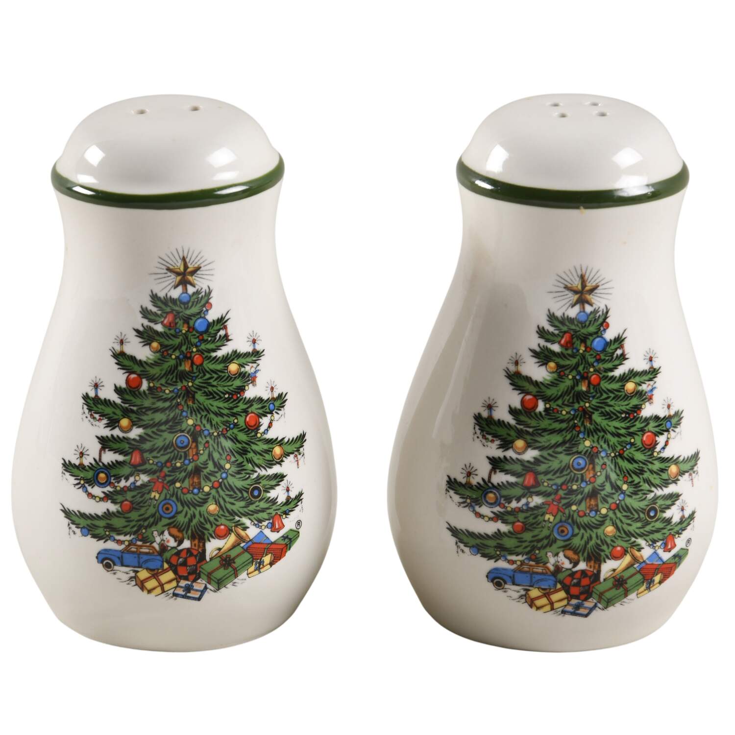 Christmas Tree (Narrow Green Band) Salt & Pepper Set by Cuthbertson-1