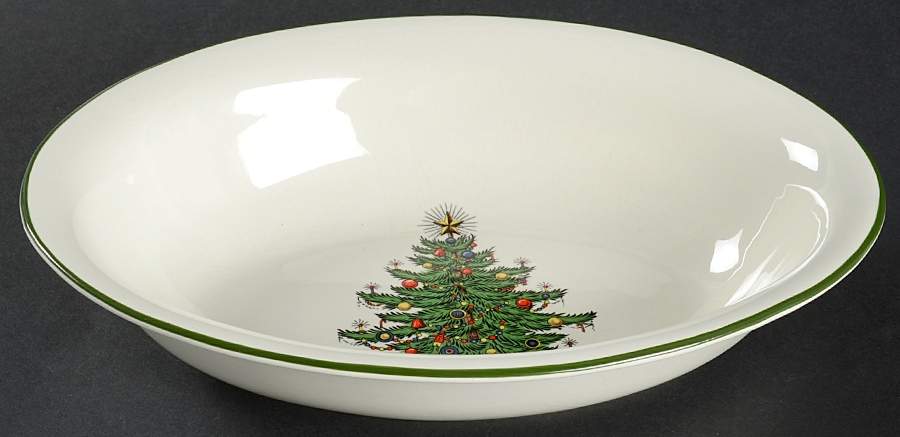 Christmas Tree (Narrow Green Band) 10" Oval Vegetable Bowl by Cuthbertson-1