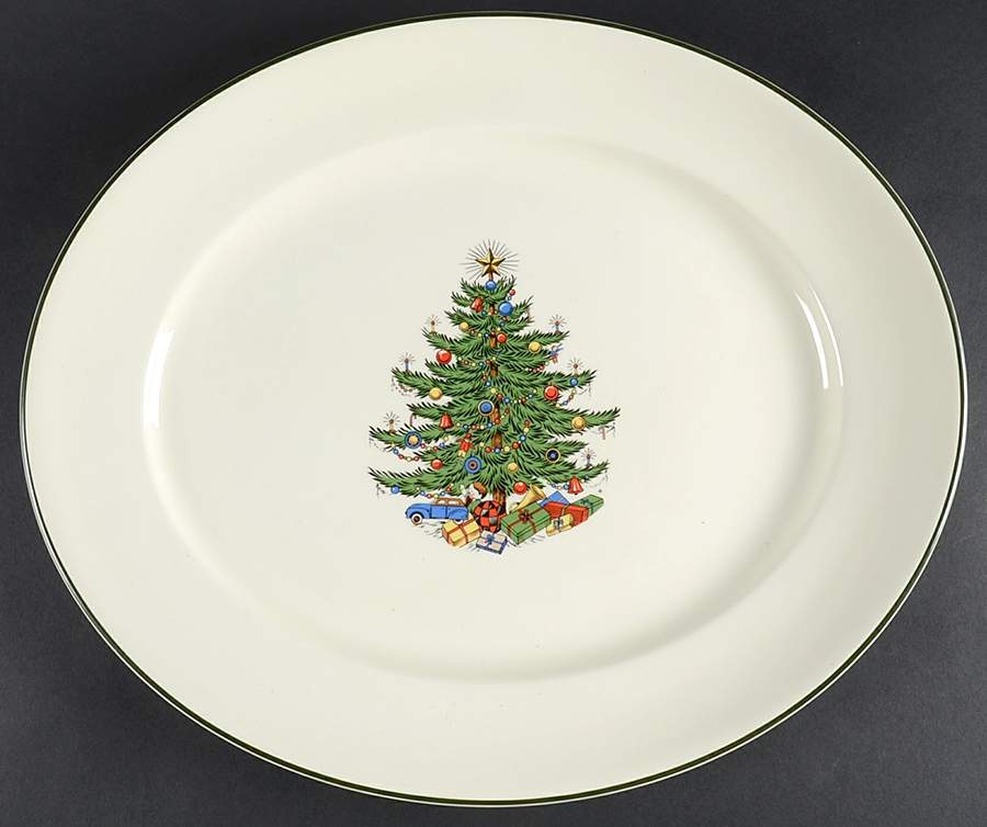 Christmas Tree (Narrow Green Band) 17" Oval Serving Platter by Cuthbertson-1