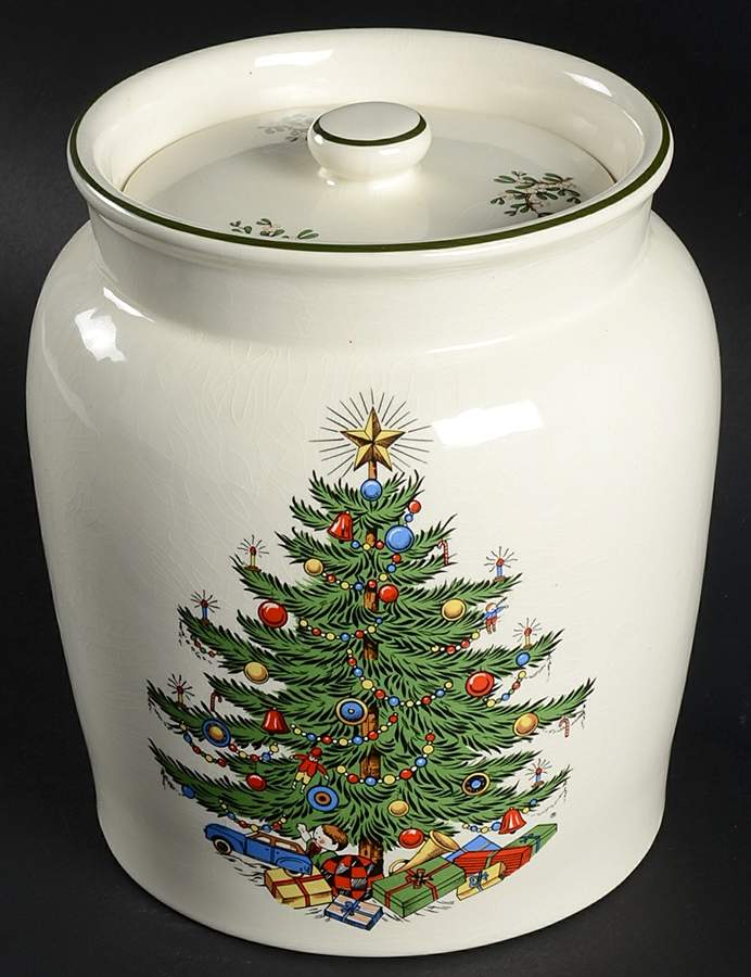 Christmas Tree (Narrow Green Band) Cookie Jar & Lid by Cuthbertson-1