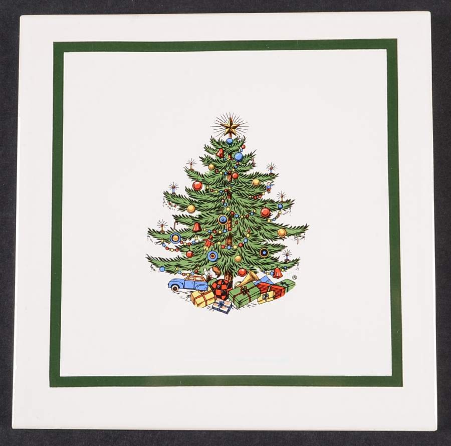 Christmas Tree (Narrow Green Band) Square Cork Back Trivet by Cuthbertson-1