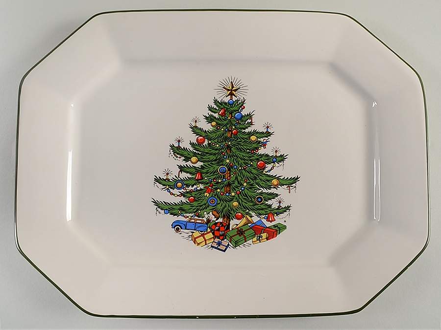 Christmas Tree (Narrow Green Band) 13" Oval Serving Platter by Cuthbertson-1