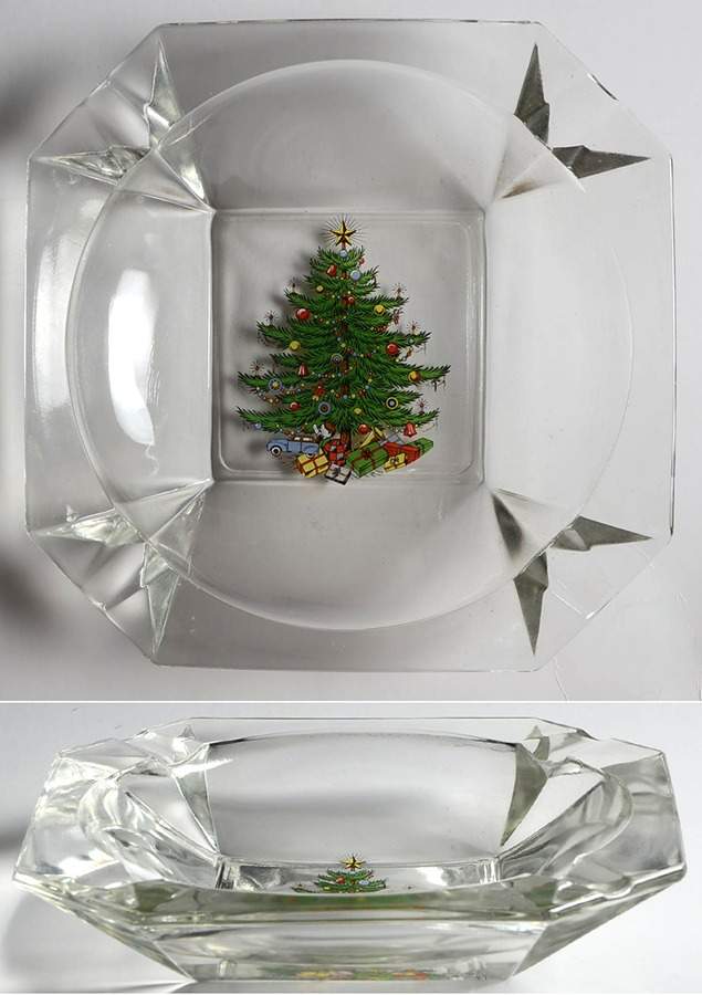 Christmas Tree (Narrow Green Band) Large Glassware Ashtray by Cuthbertson-1