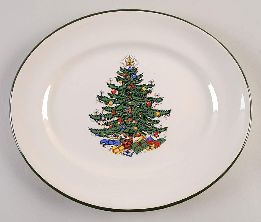 Christmas Tree (Narrow Green Band) 11" Oval Serving Platter by Cuthbertson-1