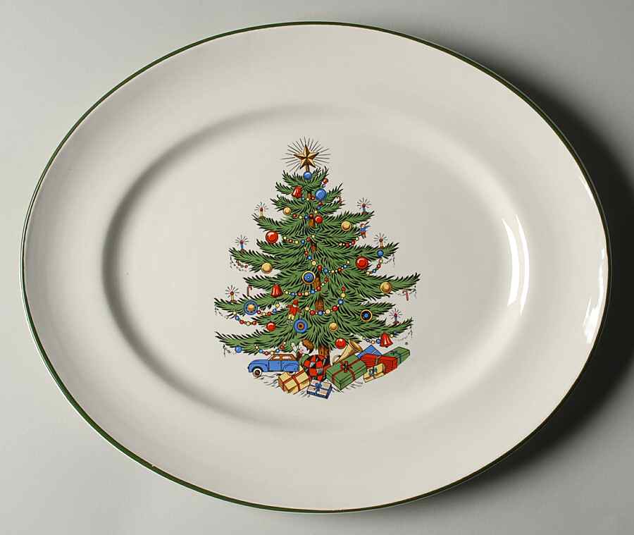 Christmas Tree (Narrow Green Band) 13" Oval Serving Platter by Cuthbertson-1