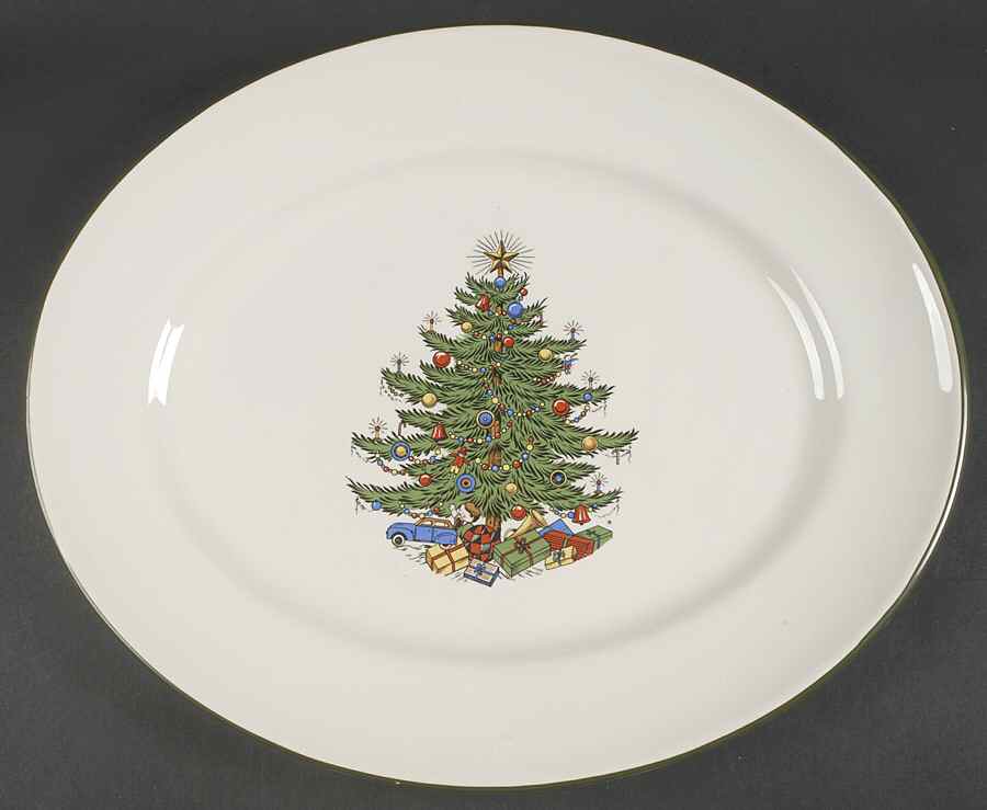 Christmas Tree (Narrow Green Band) 15" Oval Serving Platter by Cuthbertson-1