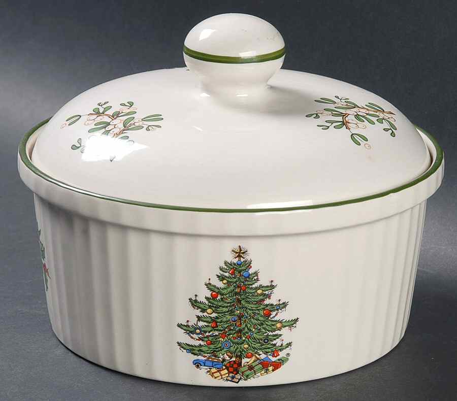Christmas Tree (Narrow Green Band) 1 Qt Round Covered Casserole by Cuthbertson-1
