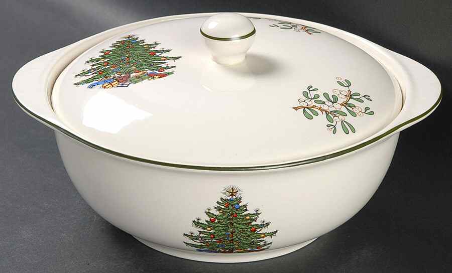 Christmas Tree (Narrow Green Band) Round Covered Vegetable by Cuthbertson-1