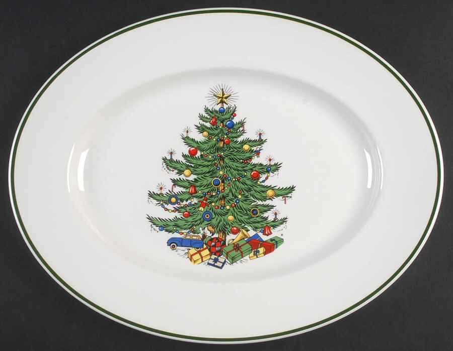 Christmas Tree (Narrow Green Band) 14" Oval Serving Platter by Cuthbertson-1