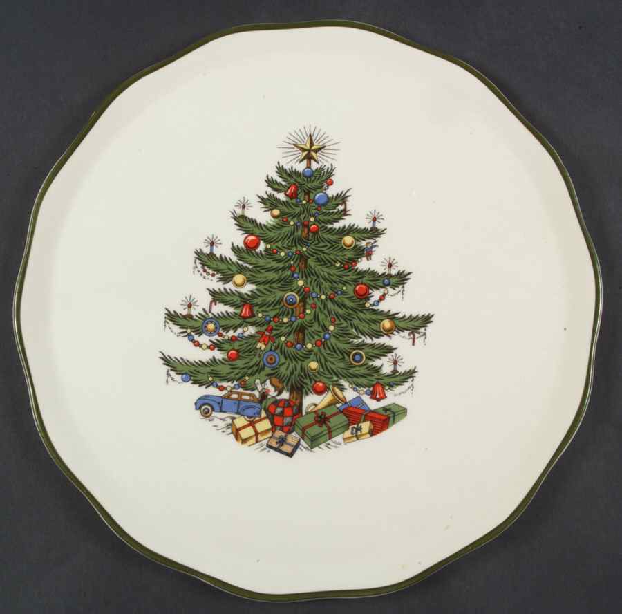 Christmas Tree (Narrow Green Band) Cake Plate by Cuthbertson-1