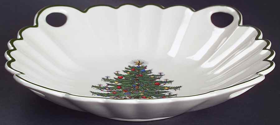 Christmas Tree (Narrow Green Band) 4 Handled Chip Dish by Cuthbertson-1