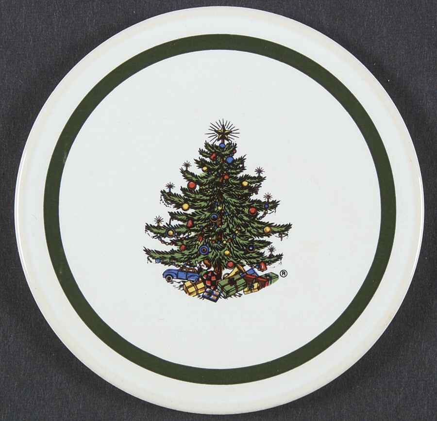 Christmas Tree (Narrow Green Band) Cork Back Round Coaster by Cuthbertson-1