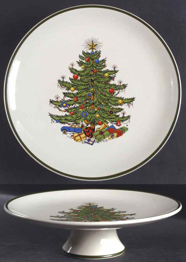 Christmas Tree (Narrow Green Band) 10" Diameter Pedestal Cake Stand by Cuthbertson-1