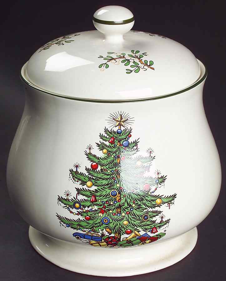 Christmas Tree (Narrow Green Band) Cookie Jar & Lid by Cuthbertson-1