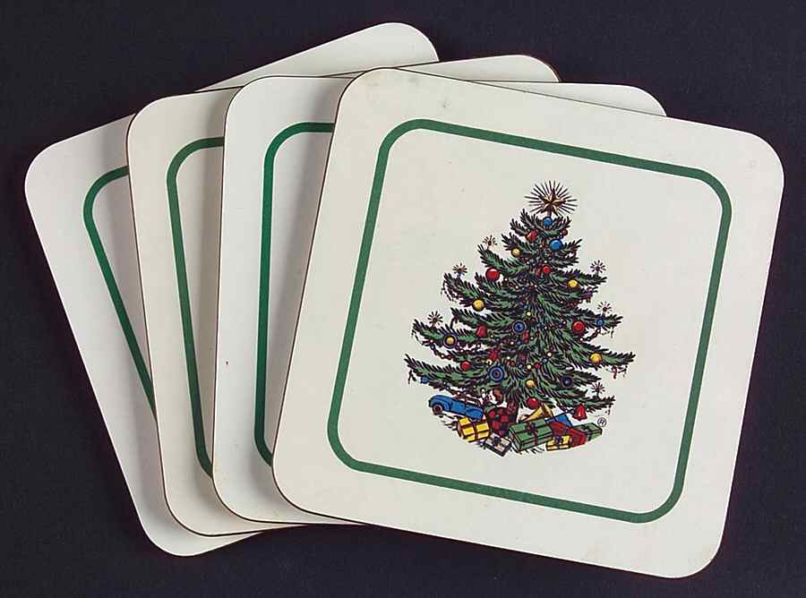Christmas Tree (Narrow Green Band) Square Wood Coaster with Felt Back - Set of 4 by Cuthbertson-1
