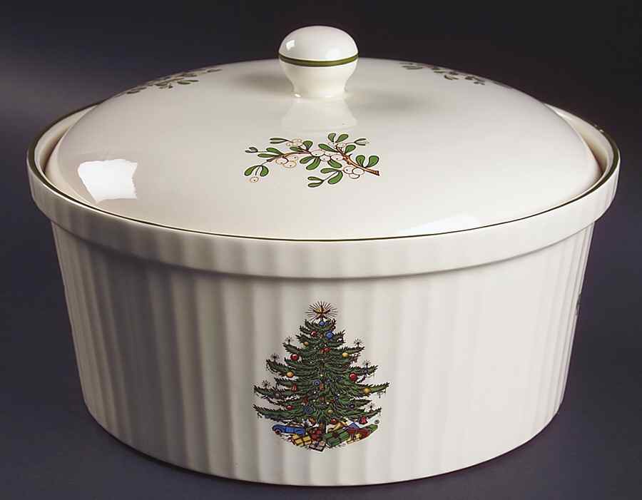 Christmas Tree (Narrow Green Band) 2 Qt Round Covered Casserole by Cuthbertson-1