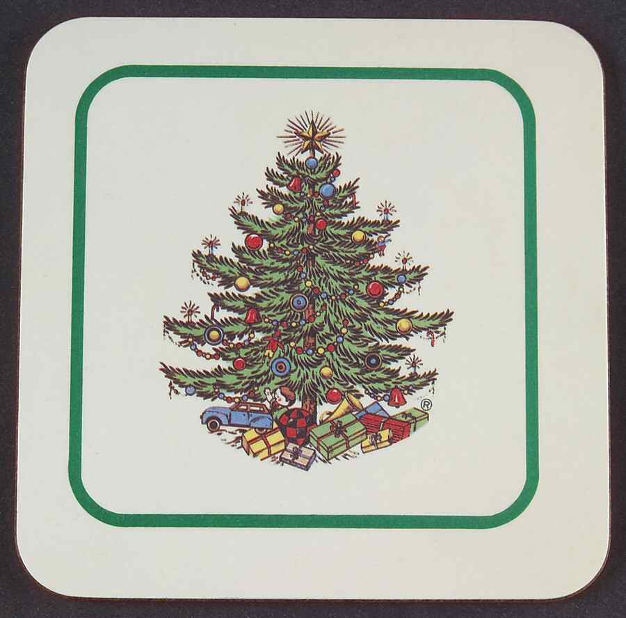 Christmas Tree (Narrow Green Band) Square Wood Coaster with Felt Back by Cuthbertson-1