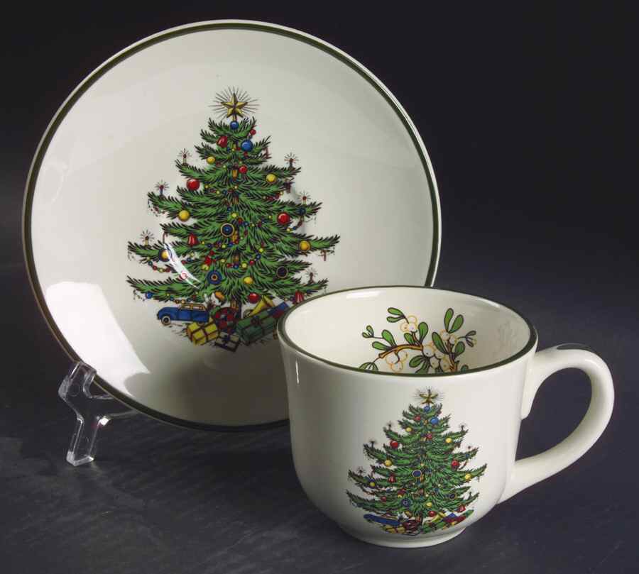 Christmas Tree (Narrow Green Band) Oversized Cup & Saucer Set by Cuthbertson-1