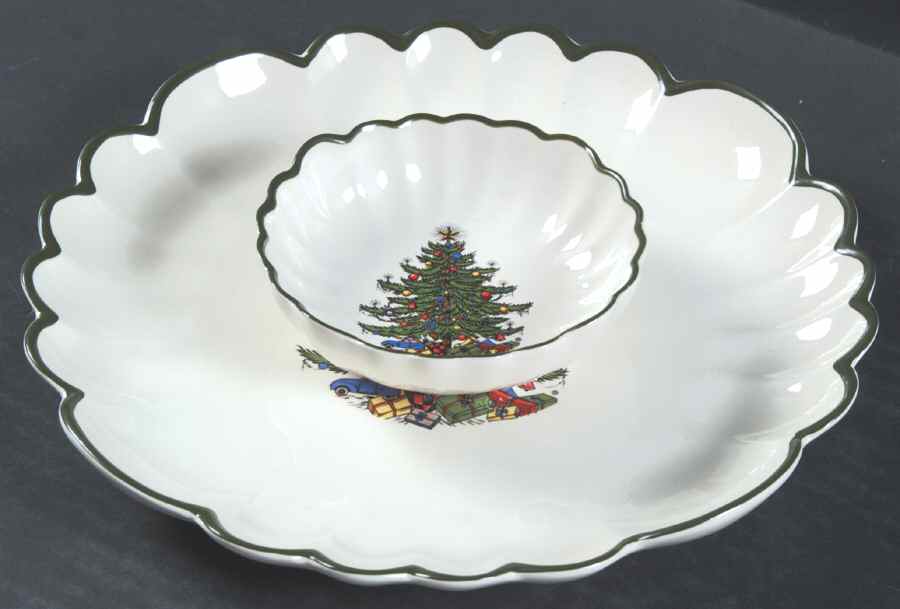 Christmas Tree (Narrow Green Band) 2 Piece Chip/Dip Set by Cuthbertson-1