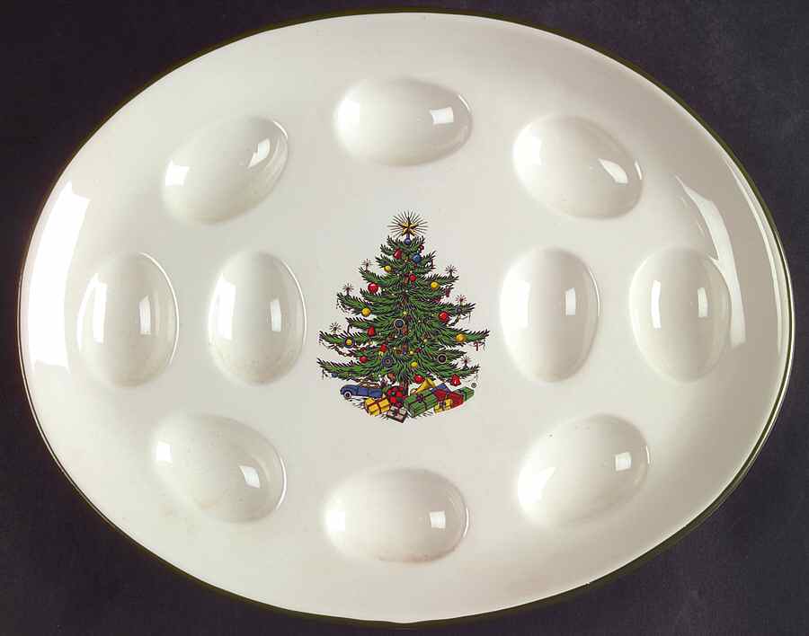 Christmas Tree (Narrow Green Band) Deviled Egg Plate by Cuthbertson-1