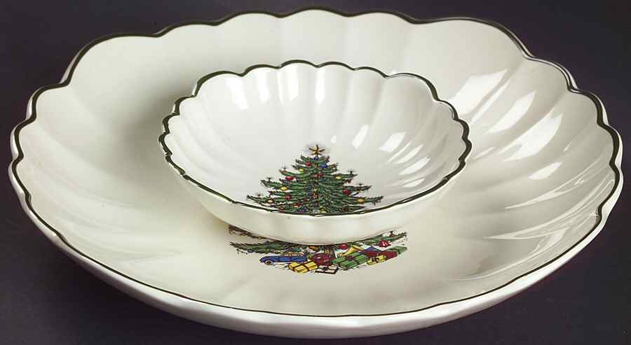Christmas Tree (Narrow Green Band) Chip/Dip Set (2 Piece) by Cuthbertson-1