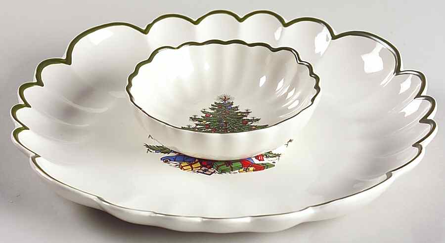 Christmas Tree (Narrow Green Band) 2 Piece Chip/Dip Set by Cuthbertson-1