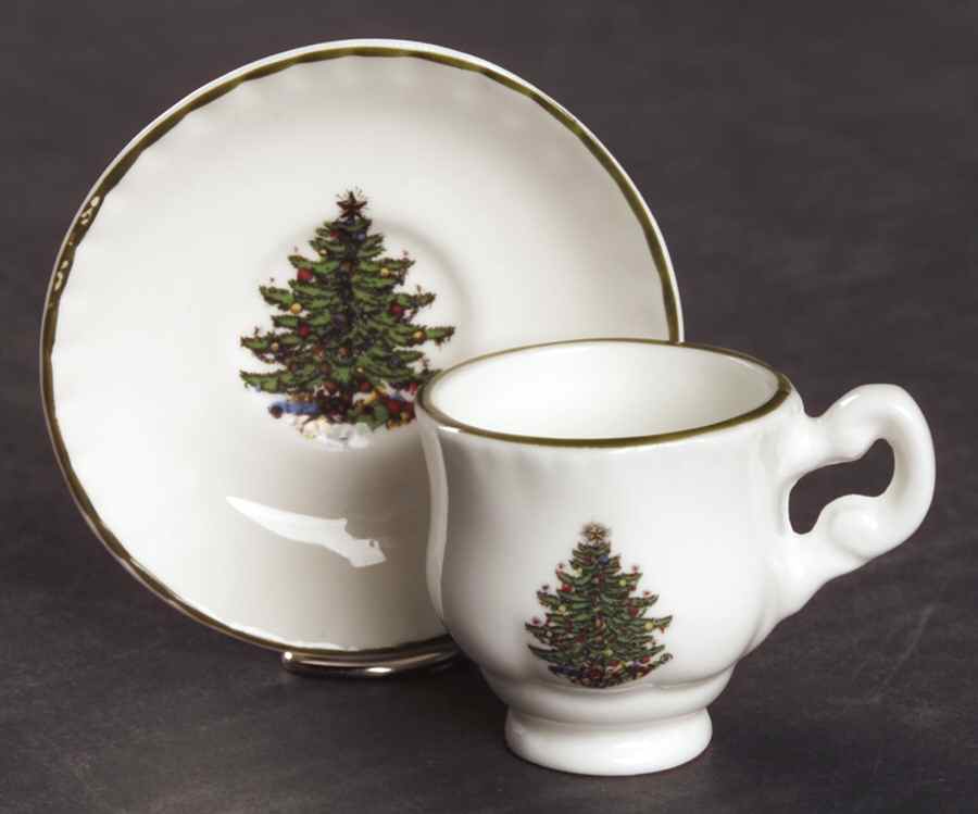 Christmas Tree (Narrow Green Band) Footed Toy Cup and Saucer Set by Cuthbertson-1