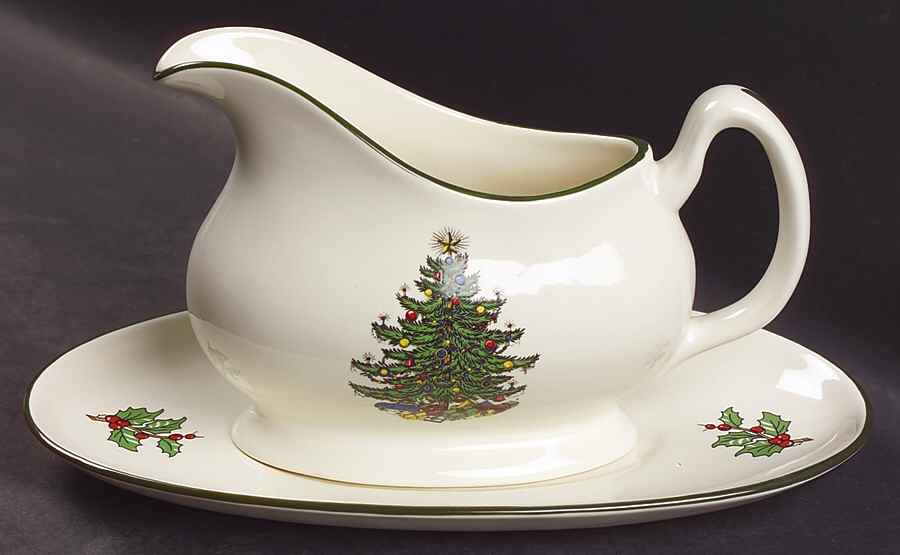 Christmas Tree (Narrow Green Band) Gravy Boat & Underplate by Cuthbertson-1