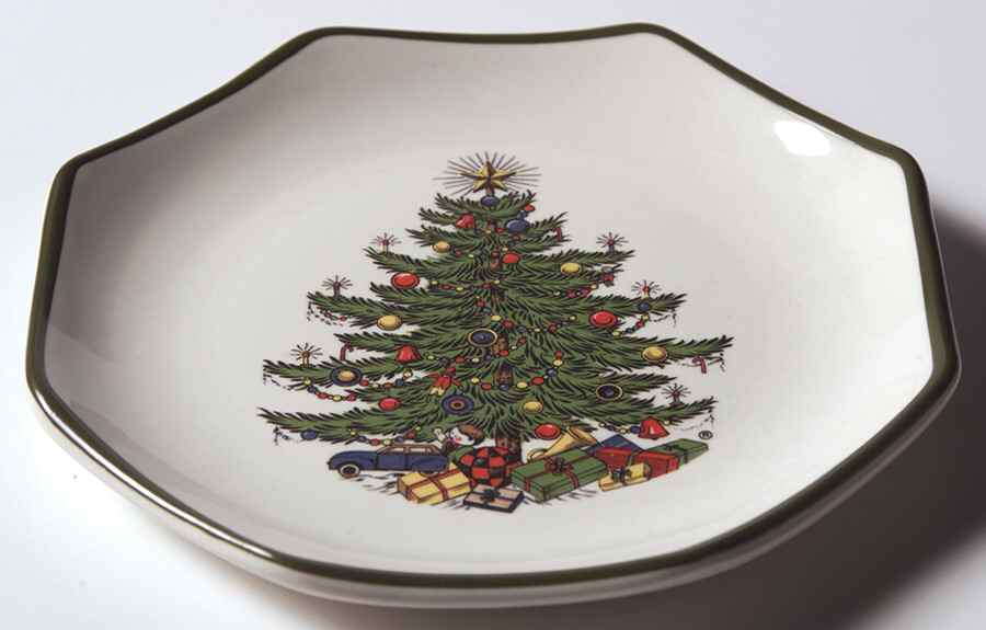 Christmas Tree (Narrow Green Band) 4" Octagonal Nut Dish by Cuthbertson-1