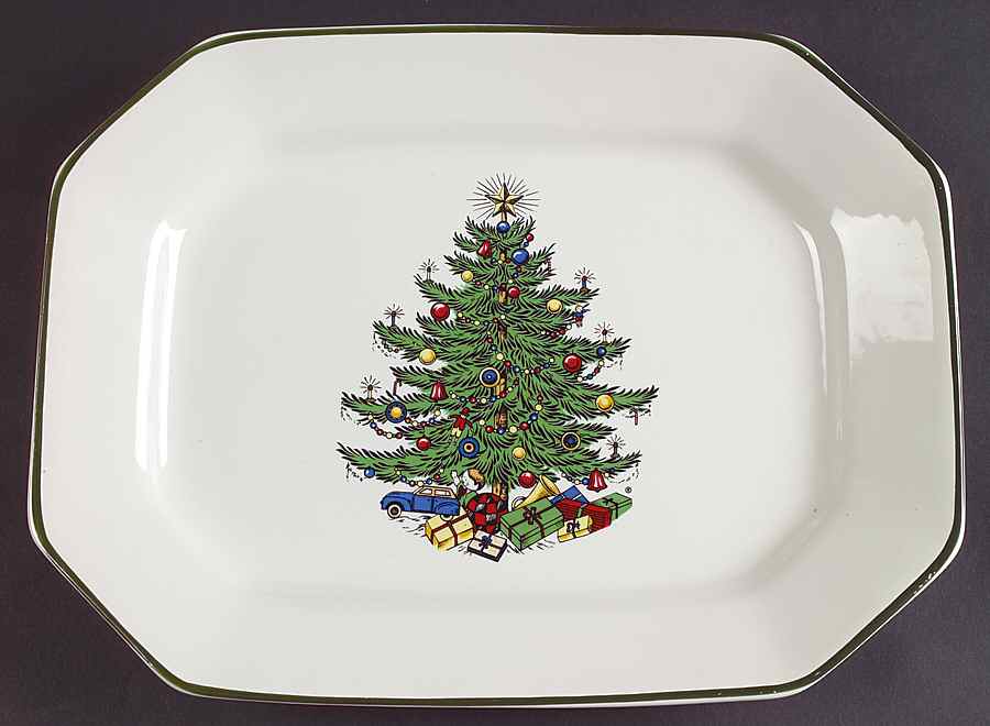 Christmas Tree (Narrow Green Band) 11" Rectangular Serving Platter by Cuthbertson-1