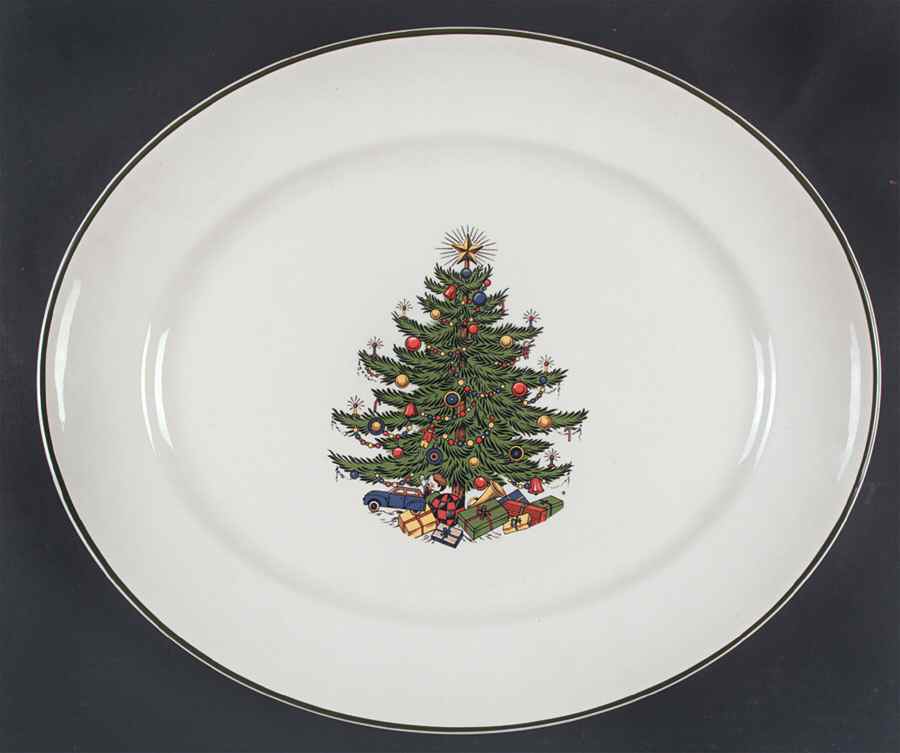 Christmas Tree (Narrow Green Band) 15" Oval Serving Platter by Cuthbertson-1