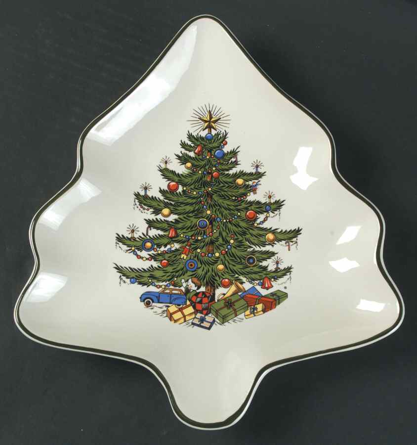 Christmas Tree (Narrow Green Band) Large Tree Shaped Dish by Cuthbertson-1