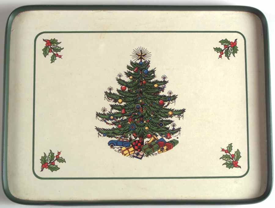 Christmas Tree (Narrow Green Band) Rectangular Wood Tray by Cuthbertson-1