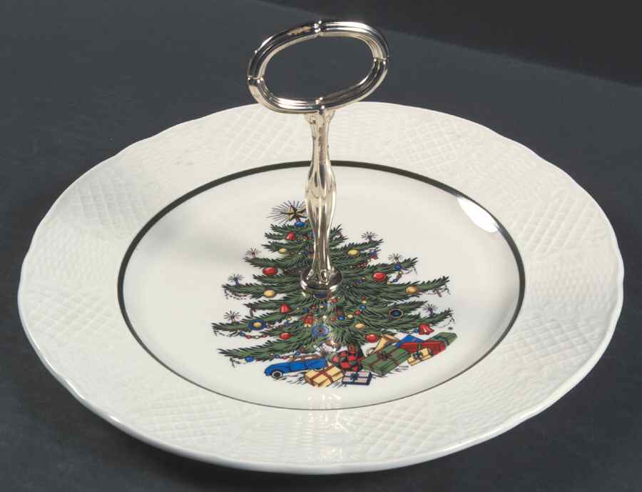 Christmas Tree (Narrow Green Band) Round Serving Plate with Handle (DP) by Cuthbertson-1