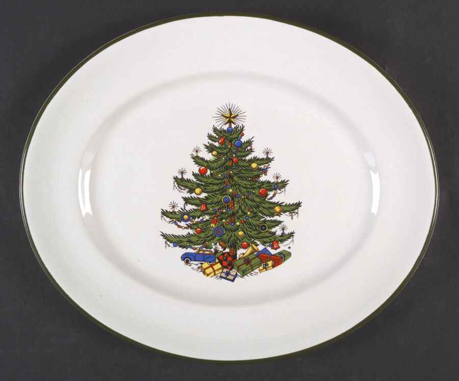 Christmas Tree (Narrow Green Band) 12" Oval Serving Platter by Cuthbertson-1