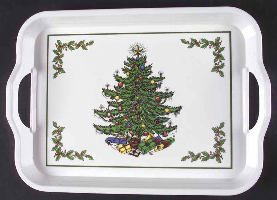 Christmas Tree (Narrow Green Band) 15" Handled Melamine Serving Tray by Cuthbertson-1