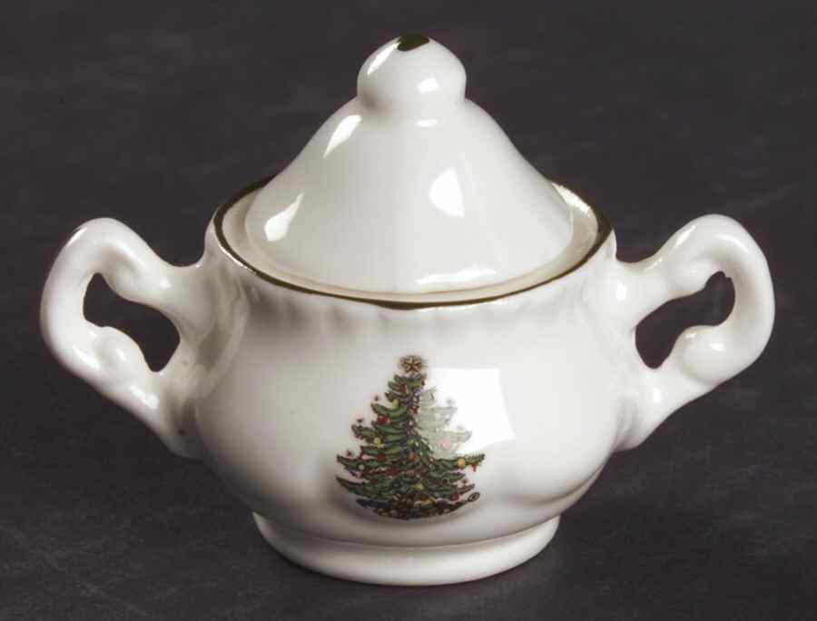 Christmas Tree (Narrow Green Band) Toy Sugar Bowl & Lid by Cuthbertson-1