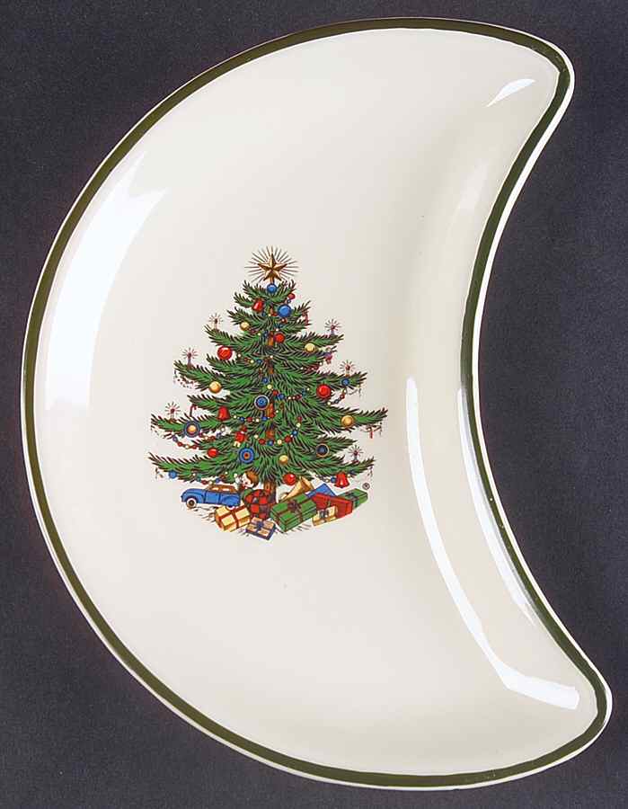 Christmas Tree (Narrow Green Band) Crescent Salad Plate by Cuthbertson-1