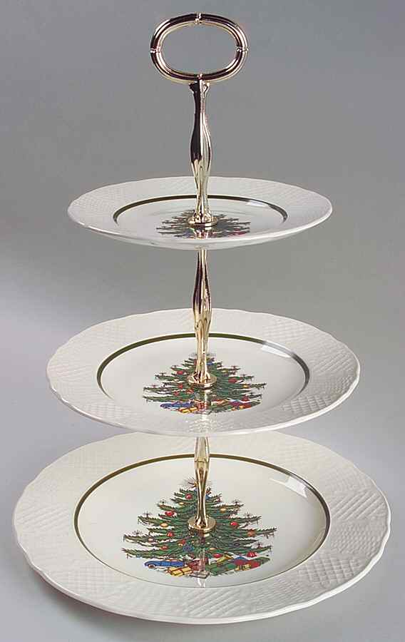 Christmas Tree (Narrow Green Band) 3-Tiered Serving Tray (DP, SP, BB) by Cuthbertson-1