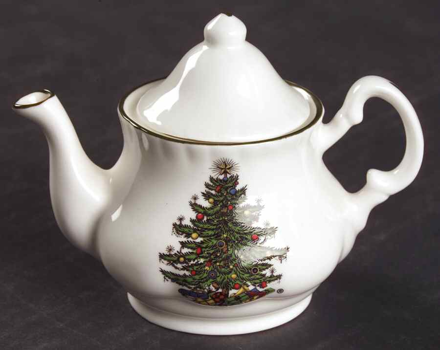 Christmas Tree (Narrow Green Band) Toy Teapot & Lid by Cuthbertson-1