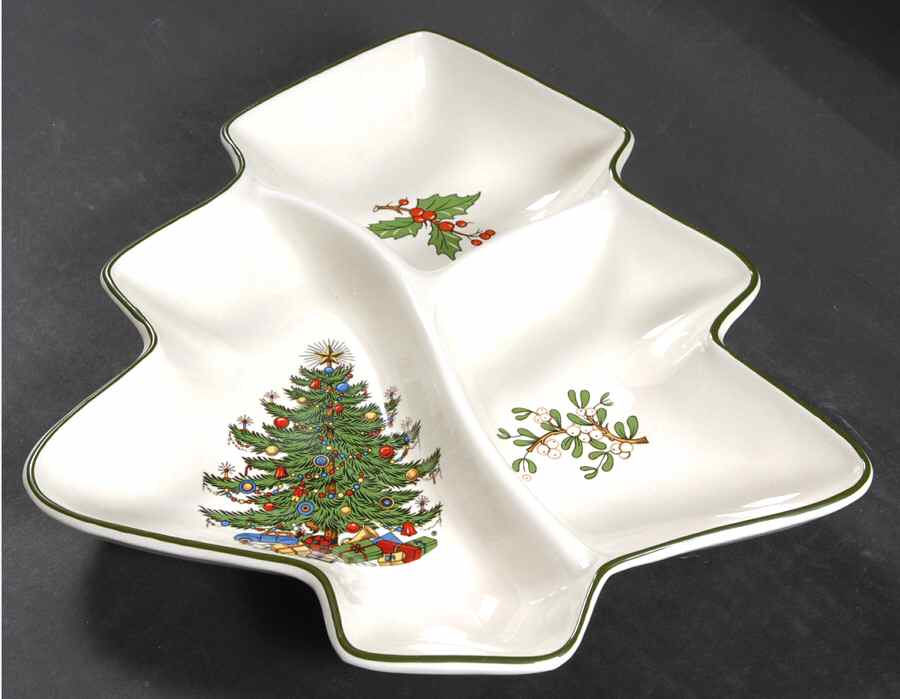 Christmas Tree (Narrow Green Band) 3 Part Large Tree Shaped Dish by Cuthbertson-1