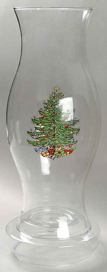 Christmas Tree (Narrow Green Band) Glassware Hurricane by Cuthbertson-1
