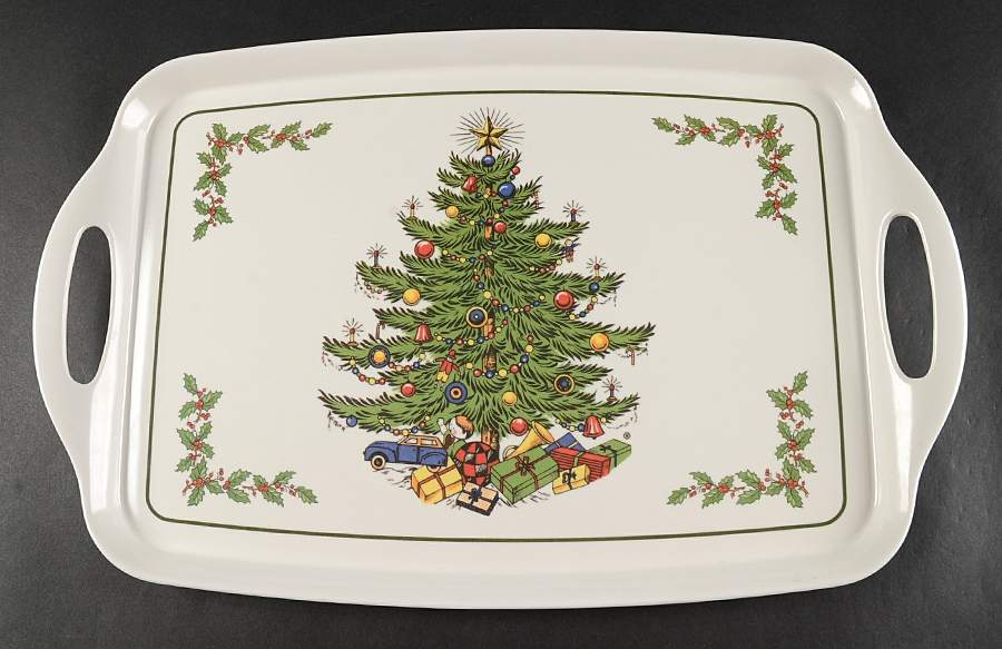 Christmas Tree (Narrow Green Band) 19" Rectangular Handled Serving Melamine Tray by Cuthbertson-1
