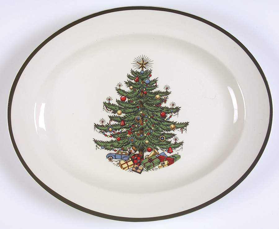 Christmas Tree (Wide Green Band) 14" Oval Serving Platter by Cuthbertson-1