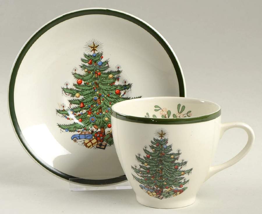 Christmas Tree (Wide Green Band) Oversized Cup & Saucer Set by Cuthbertson-1