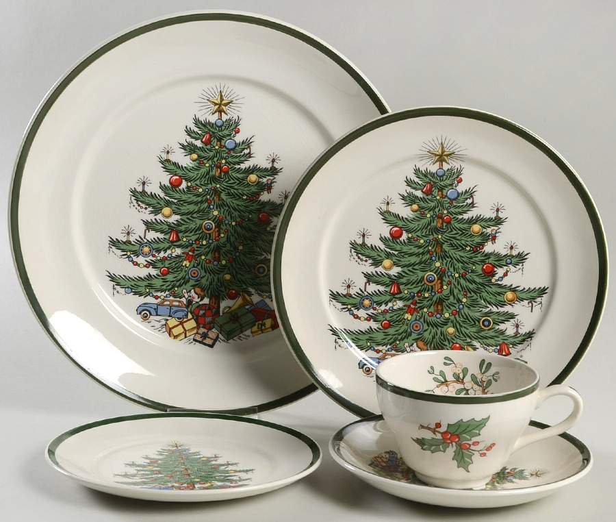 Christmas Tree (Wide Green Band) 5 Piece Place Setting by Cuthbertson-1